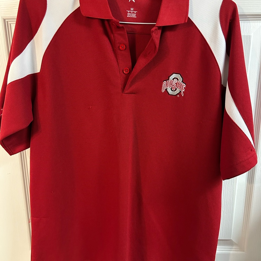 Antigua Red and White OSU Polo Shirt